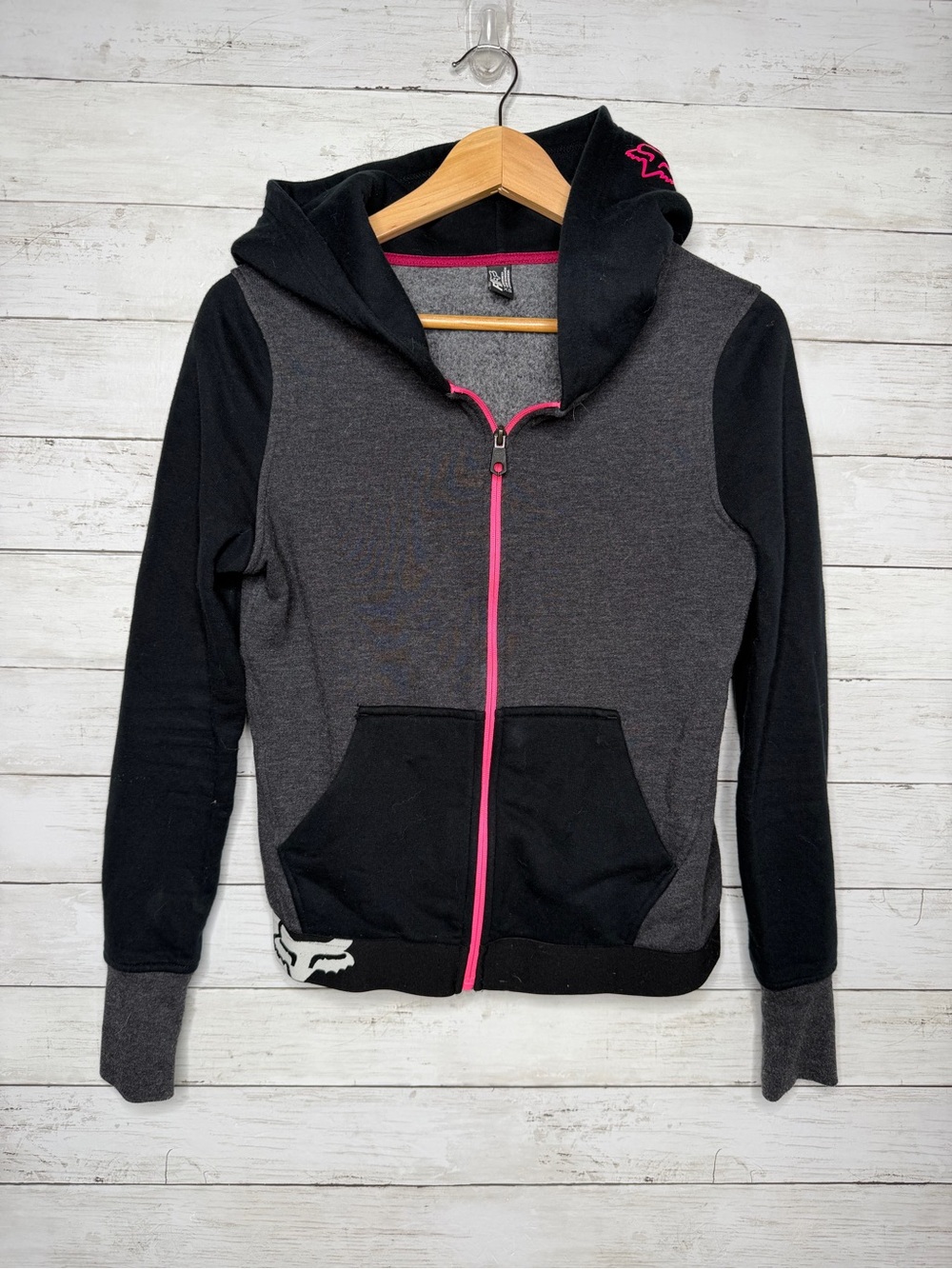 Fox Racing Full Zip Up Hoodie Sweatshirt Women’s Size XS gray black pink